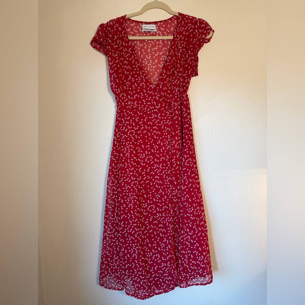 Urban Outfitters Red Hearts Midi Wrap Dress, Size Small